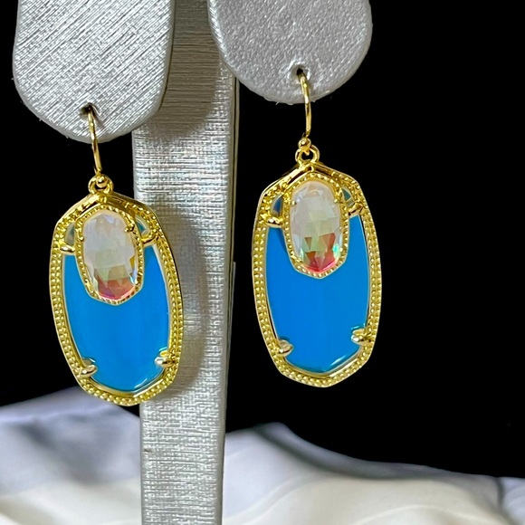 NWT Kendra Scott RARE Emmy Earrings Double Dichroic Yellow Gold GORGEOUS! - Picture 7 of 15